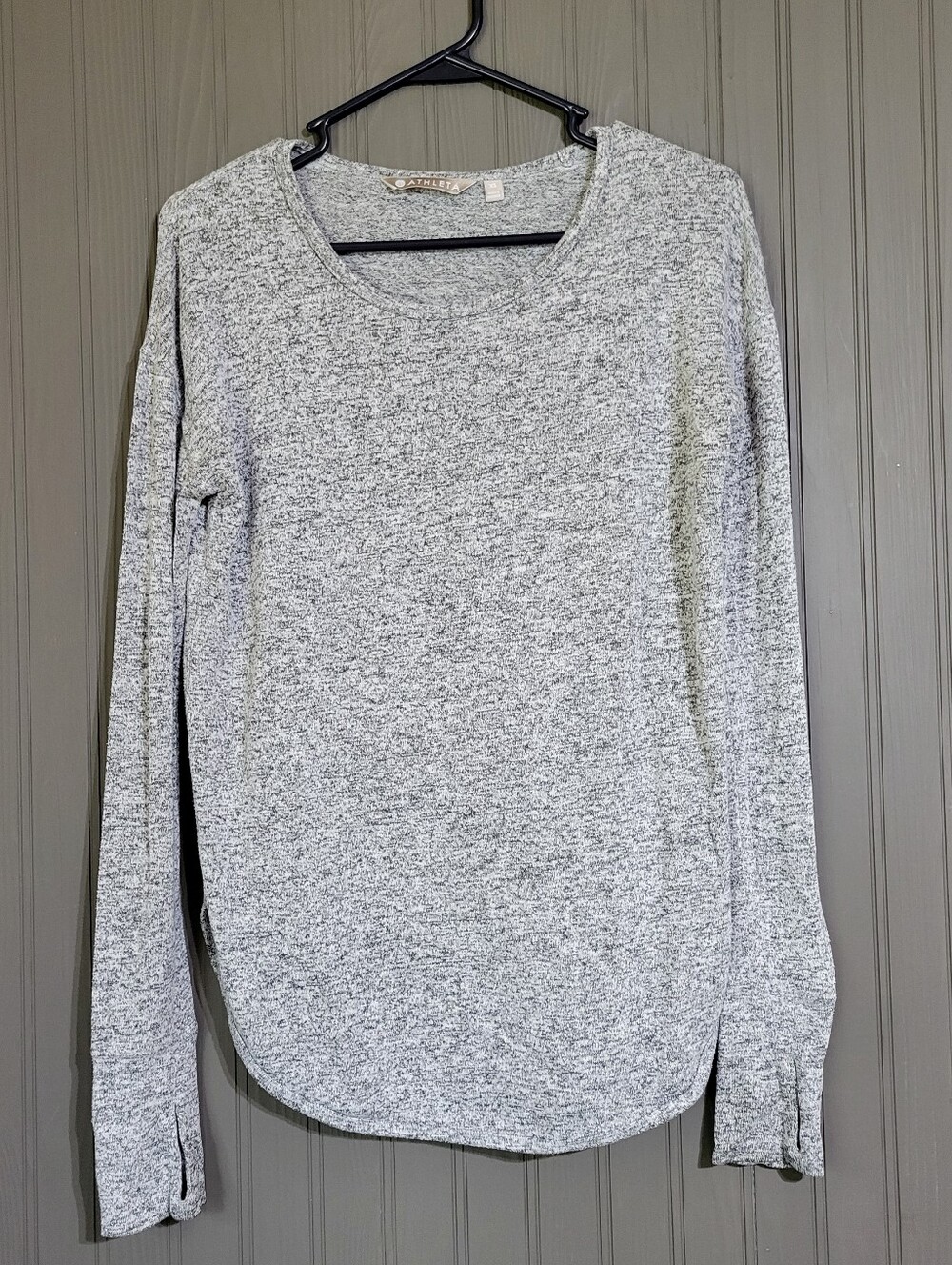 Athleta Long Sleeve Knit Sweater Shirt Round Hem Marbled Gray Women's XS